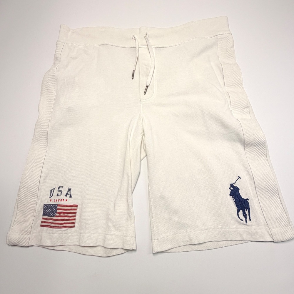 Polo Ralph Lauren Mens M White USA Flag Big Pony Drawstring Shorts